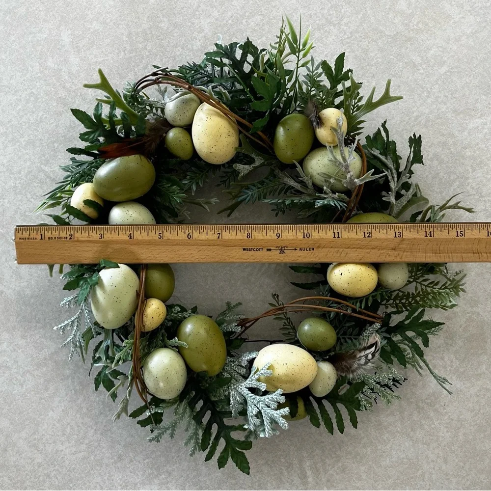 Spring Greenery Grapevine Wreath with Speckled Eggs and Delicate Feathers